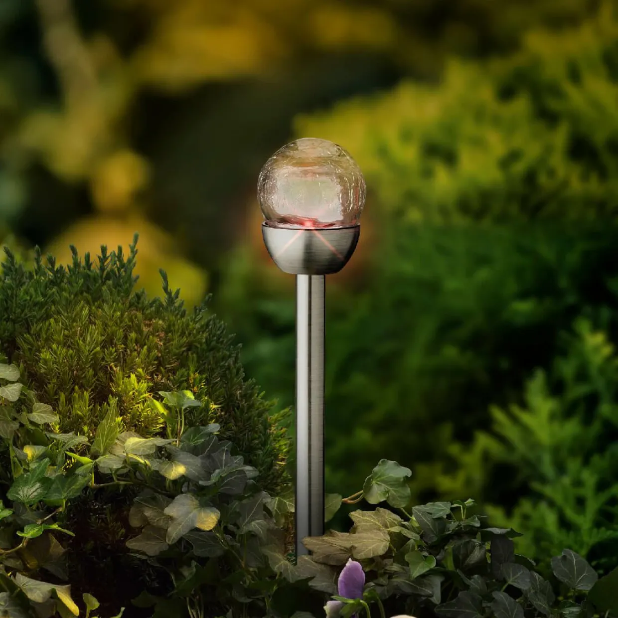 Lot de 6 bornes de jardin solaires (H24,5 cm) Verre craquelé Multicolore