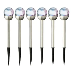 Lot de 6 bornes de jardin solaires (H24,5 cm) Verre craquelé Multicolore