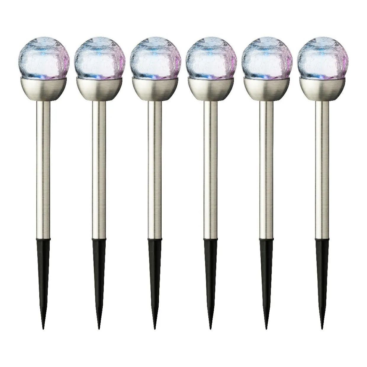 Lot de 6 bornes de jardin solaires (H24,5 cm) Verre craquelé Multicolore
