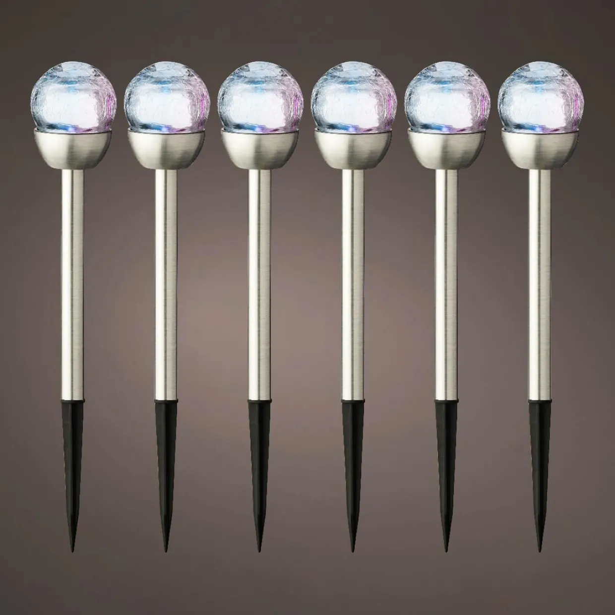 Lot de 6 bornes de jardin solaires (H24,5 cm) Verre craquelé Multicolore