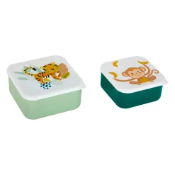 Lot de 2 boîtes à gouter enfant Tigre et Singe Vert tilleul