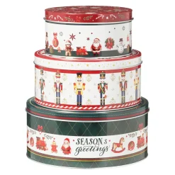 Lot de 3 boîtes de rangement en métal rondes Mon beau Noël