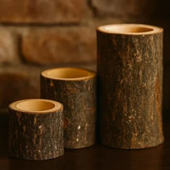 Lot de 3 Bougeoirs (D6 cm) Rondin de Bois