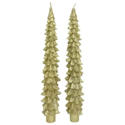 Lot de 2 bougies bâton en cire (H25 cm) Sapin Doré