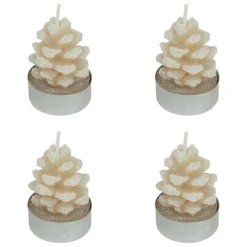 Lot de 4 bougies chauffe-plats Pomme de pain enneigée Beige