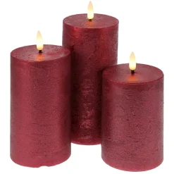 Lot de 3 bougies LED scintillantes à piles (D7,5 cm) Mystery Rouge