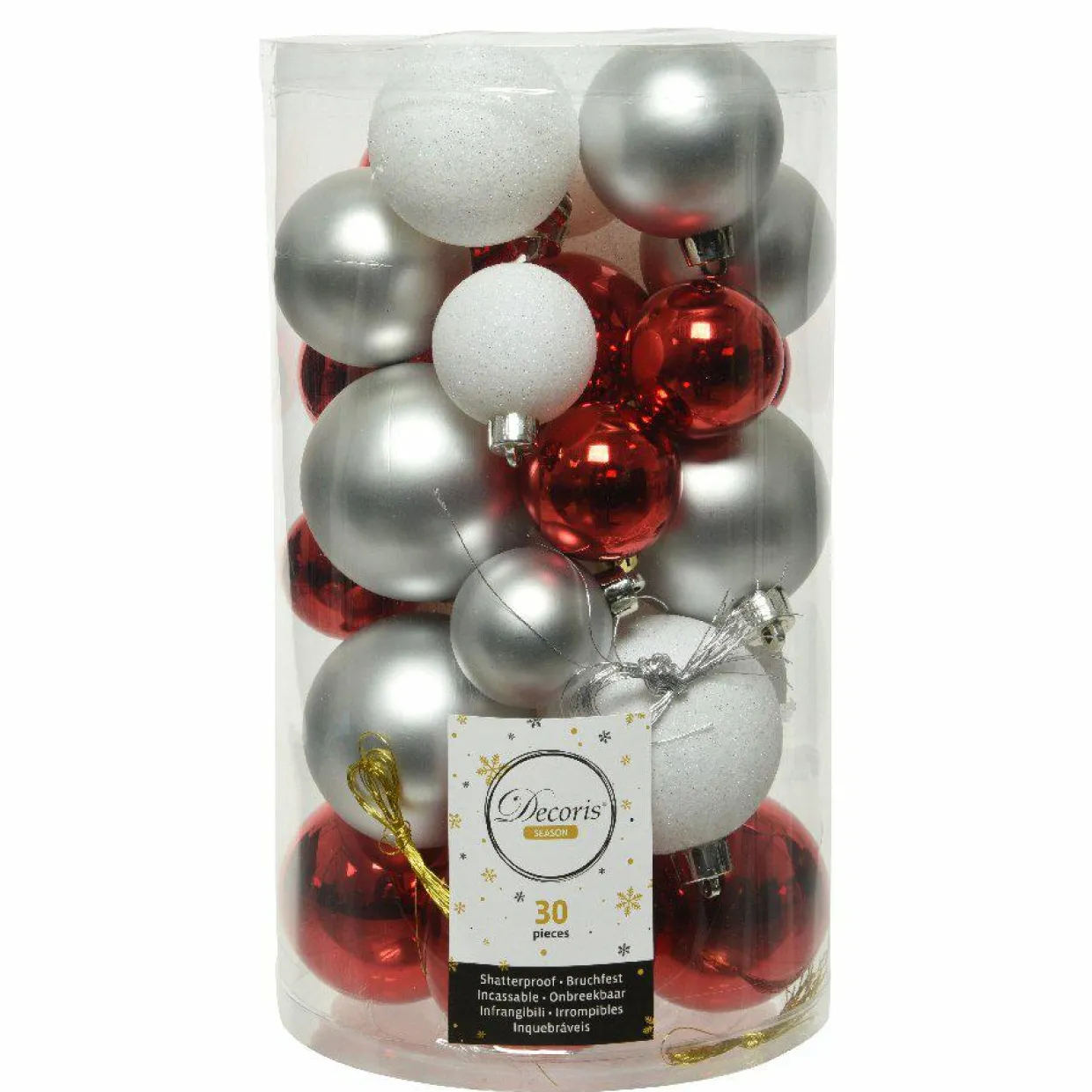 Lot de 30 boules de Noël Alpine mix couleurs Rouge / Argent