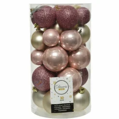 Lot de 30 boules de Noël Alpine mix couleurs Vieux rose / Rose poudré