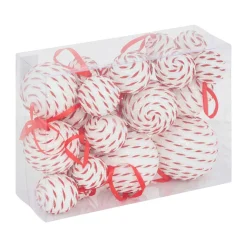 Lot de 22 boules de Noël assorties Rayé Fantaisie Rouge et Blanc