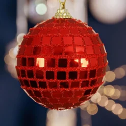 Lot de 12 boules de Noël (D80 mm) Boule à facette Rouge