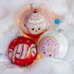 Lot de 6 boules de Noël (D80 mm) en verre Gourmandises Rose