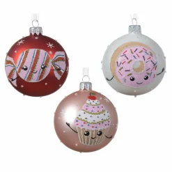 Lot de 6 boules de Noël (D80 mm) en verre Gourmandises Rose