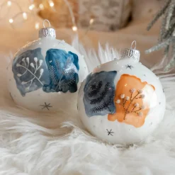 Lot de 6 boules de Noël (D80 mm) en verre Herbier Blanc
