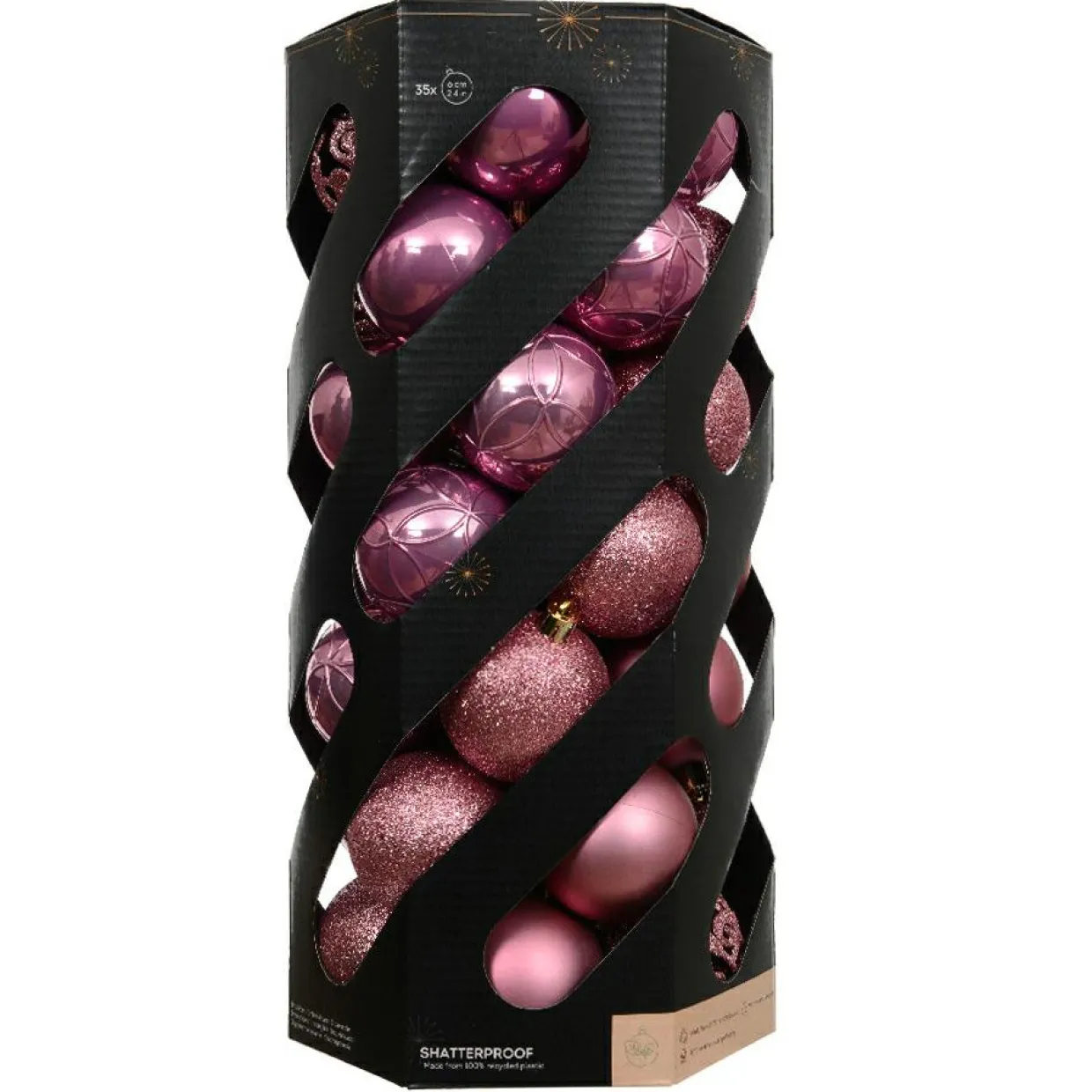 Lot de 35 boules de Noël (D60 mm) Aravis Vieux rose