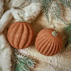 Lot de 12 boules de Noël (D80 mm) Reflet d’or Cognac pailleté or