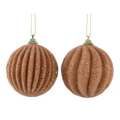 Lot de 12 boules de Noël (D80 mm) Reflet d’or Cognac pailleté or