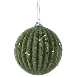 Lot de 12 boules de Noël (D80 mm) Strass pailletés Vert romarin