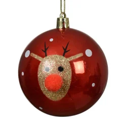 Lot de 12 Boules de Noël (D80 mm) Renne Clown paillettes Rouge et or