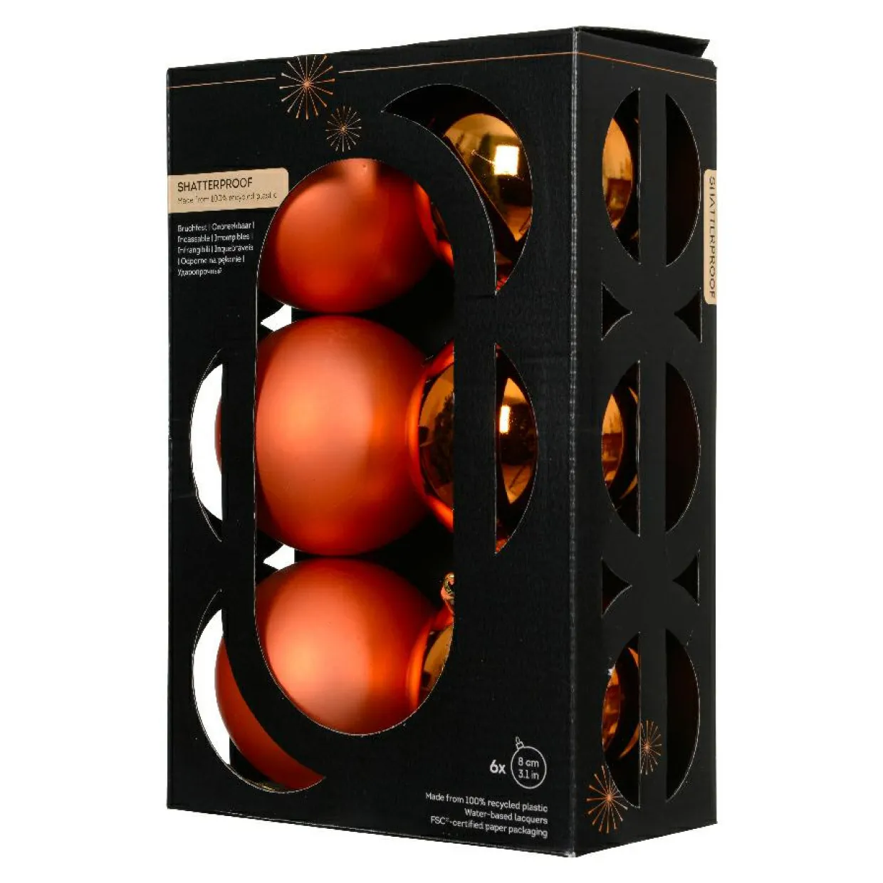 Lot de 6 boules de Noël (D80 mm) Aravis Orange