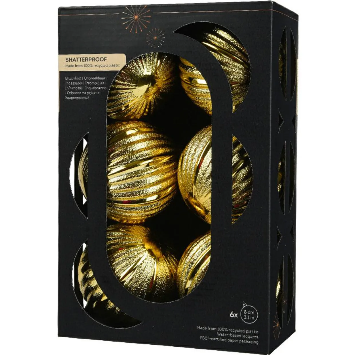 Lot de 6 boules de Noël (D80 mm) Glitter Or