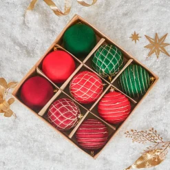 Lot de 9 boules de Noël (D80 mm) Muswell Bordeaux et vert sapin