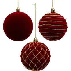 Lot de 9 boules de Noël (D80 mm) Muswell Bordeaux et vert sapin