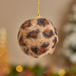 Lot de 12 boules de Noël (D80 mm) Léopard Beige et marron