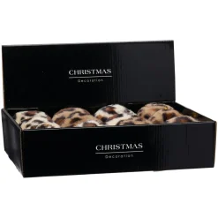 Lot de 12 boules de Noël (D80 mm) Léopard Beige et marron
