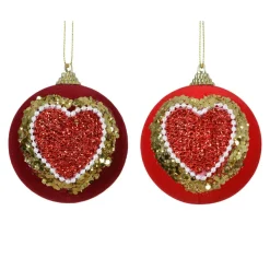 Lot de 12 boules de Noël (D80 mm) Cœur de Noël Rouge et or