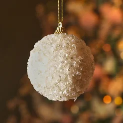 Lot de 12 boules de Noël (D80 mm) Altesse perlée Blanc Laine