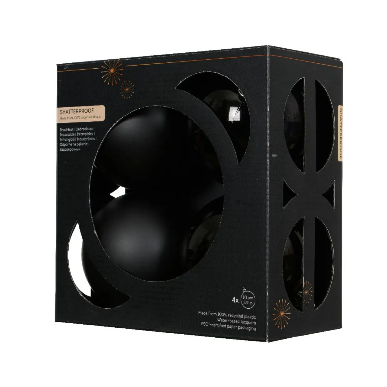 Lot de 4 boules de Noël (D100 mm) Aravis Noir