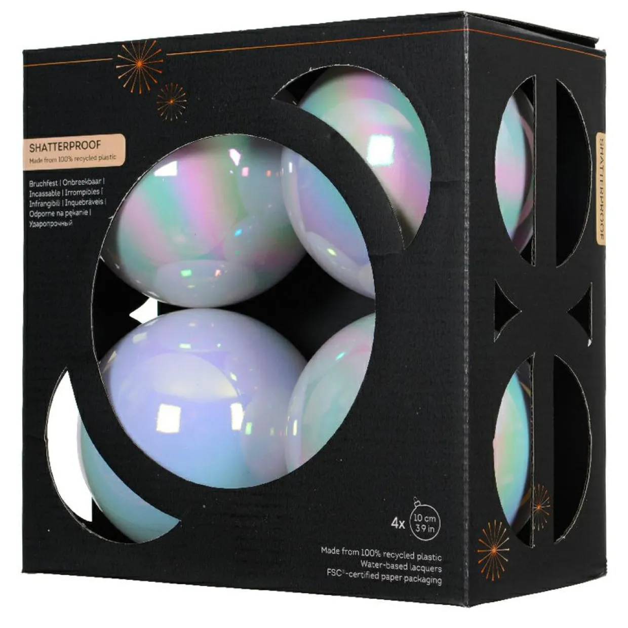 Lot de 4 boules de Noël (D100 mm) Aravis Blanc irisé