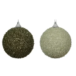Lot de 12 boules de Noël (D80 mm) Sequins pailletés Romarin et Menthe blanche