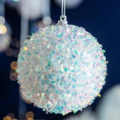 Lot de 12 boules de Noël (D80 mm) Sequins Blanc irisé