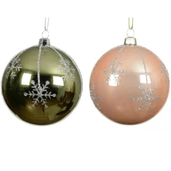 Lot de 12 boules de Noël (D80 mm) Megève Vert romarin et Pêche