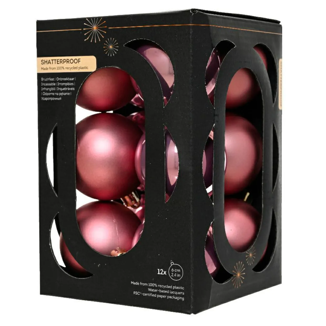 Lot de 12 boules de Noël (D60 mm) Aravis Vieux rose