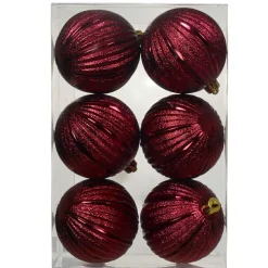 Lot de 6 Boules de Noël (D80 mm) Glitter Bordeaux