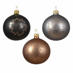 Lot de 6 boules de Noël (D80 mm) en verre Til Noir, gris marbre et Noix de pécan