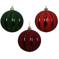 Lot de 12 boules de Noël (D80 mm) Velours pailleté Rouge et vert