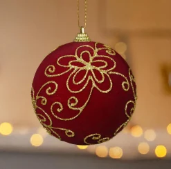 Lot de 12 boules de Noël (D100 mm) Château Bordeaux et or