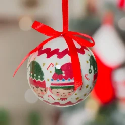 Lot de 7 boules de Noël (D60 mm) Petits Lutins de Noël Blanc et rouge