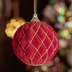 Lot de 12 boules de Noël (D80 mm) Buckingham Rouge et or