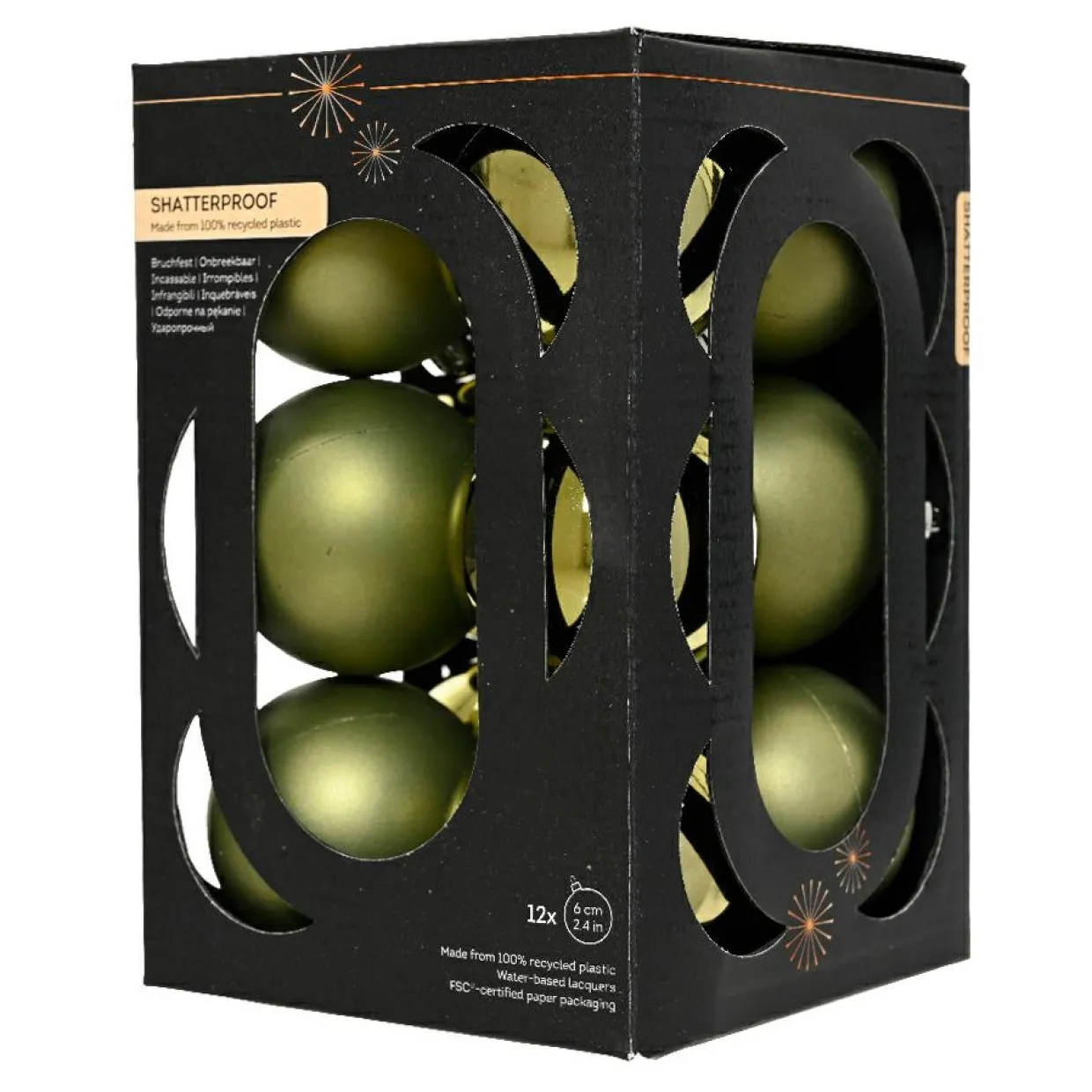 Lot de 12 boules de Noël (D60 mm) Aravis Vert romarin