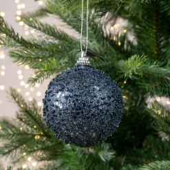 Lot de 12 boules de Noël (D80 mm) strass pailletés Bleu nuit