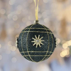 Lot de 12 boules de Noël (D80 mm) Ciel de cristal Bleu nuit et or