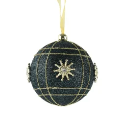 Lot de 12 boules de Noël (D80 mm) Ciel de cristal Bleu nuit et or