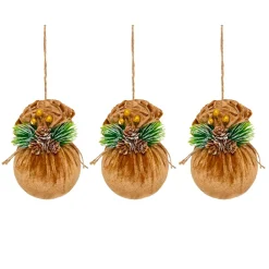 Lot de 3 boules de Noël (D80 mm) Ballotines de velours Naturel