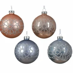 Lot de 12 boules de Noël (D80 mm) en verre Lazy Rose et Bleu vaporeux