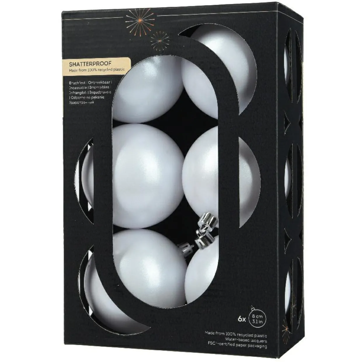 Lot de 6 boules de Noël (D80 mm) Aravis Blanc