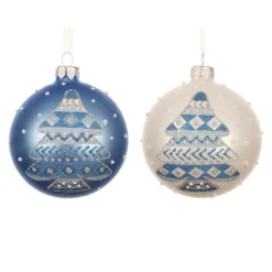 Lot de 6 boules de Noël en verre (D80 mm) Sapin nordique Bleu ciel